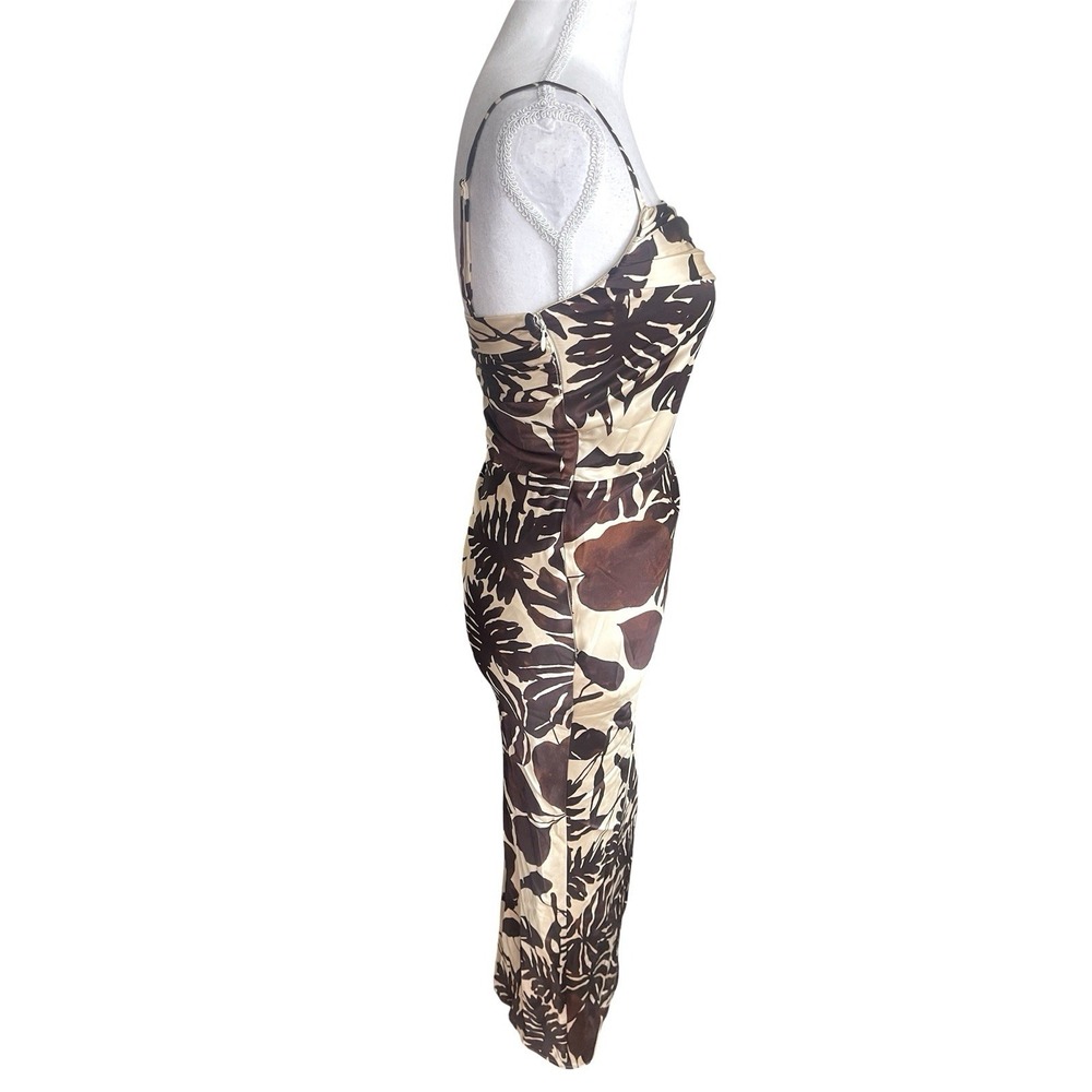 NWT Nicholas Chocolate Brown Skyler Draped Satin Midi Dress Sz 4 Tropical Resort - Picture 9 of 15
